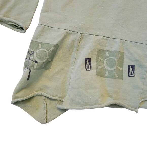 Cow Lizard Green Cotton Tunic Top Abstract Print Asymmetrical Hem M Clothes Ment - Picture 3 of 8